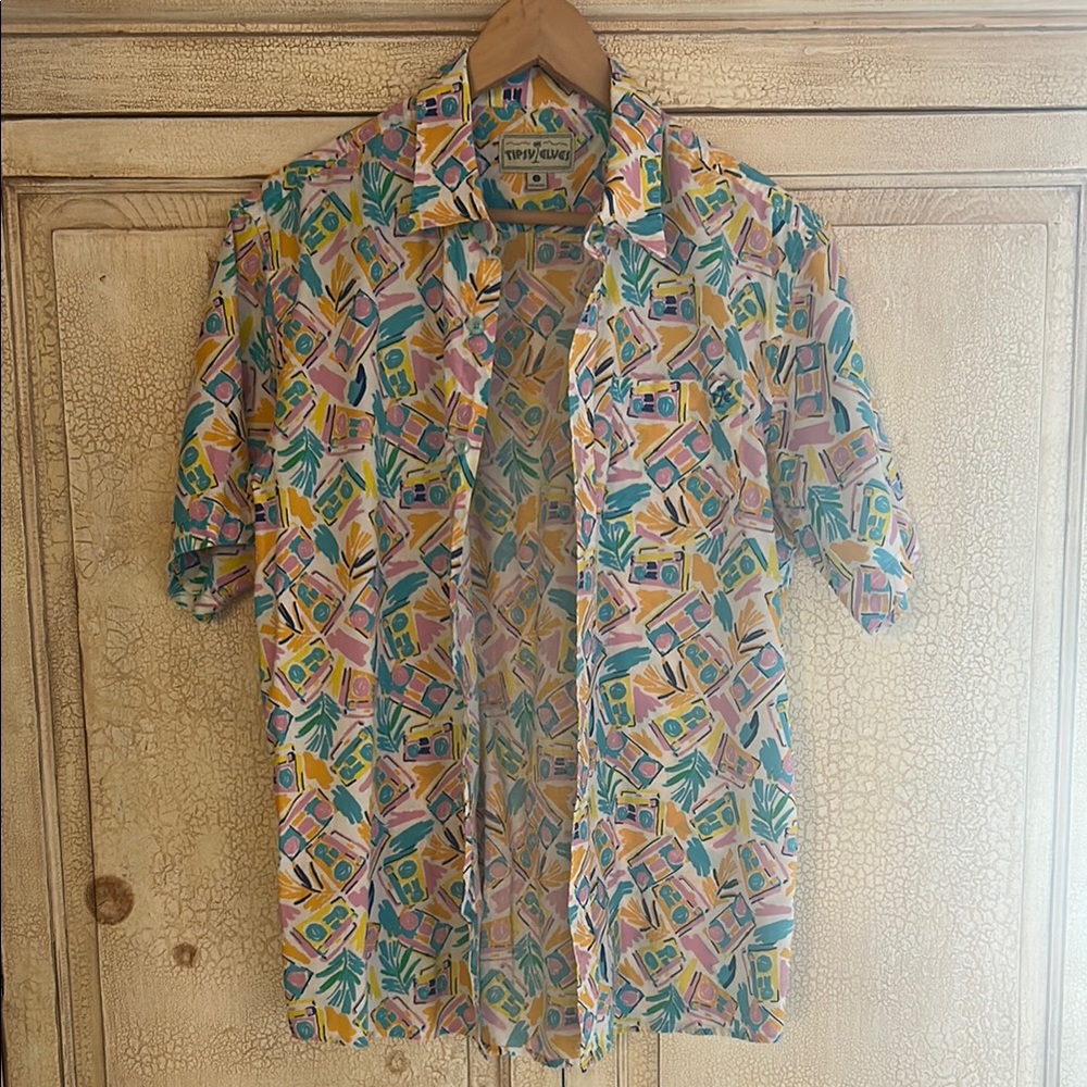 Tipsy Elves Button Down Boombox Graphic Shirt